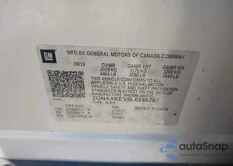 2020 Chevrolet Equinox Fwd Lt 1.5L Turbo from USA, damaged, VIN 2GNAXKEV5L6146767